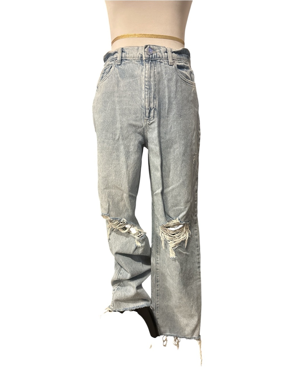 Garage Light Blue Distressed Straight Leg Jeans